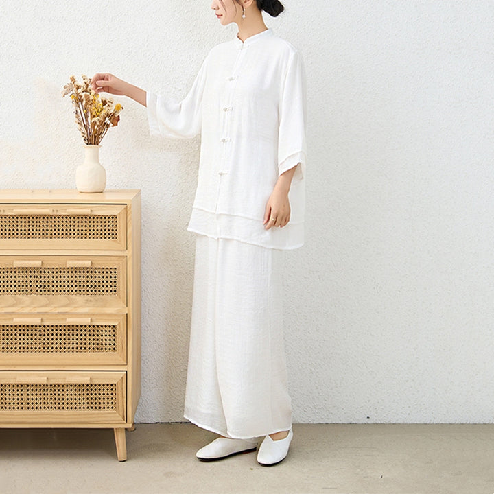 Ensemble de 2 pièces en Buddha Stones haut et pantalon en forme de grenouille chinoise simple pour méditation, yoga, zen, tai-chi - image 19