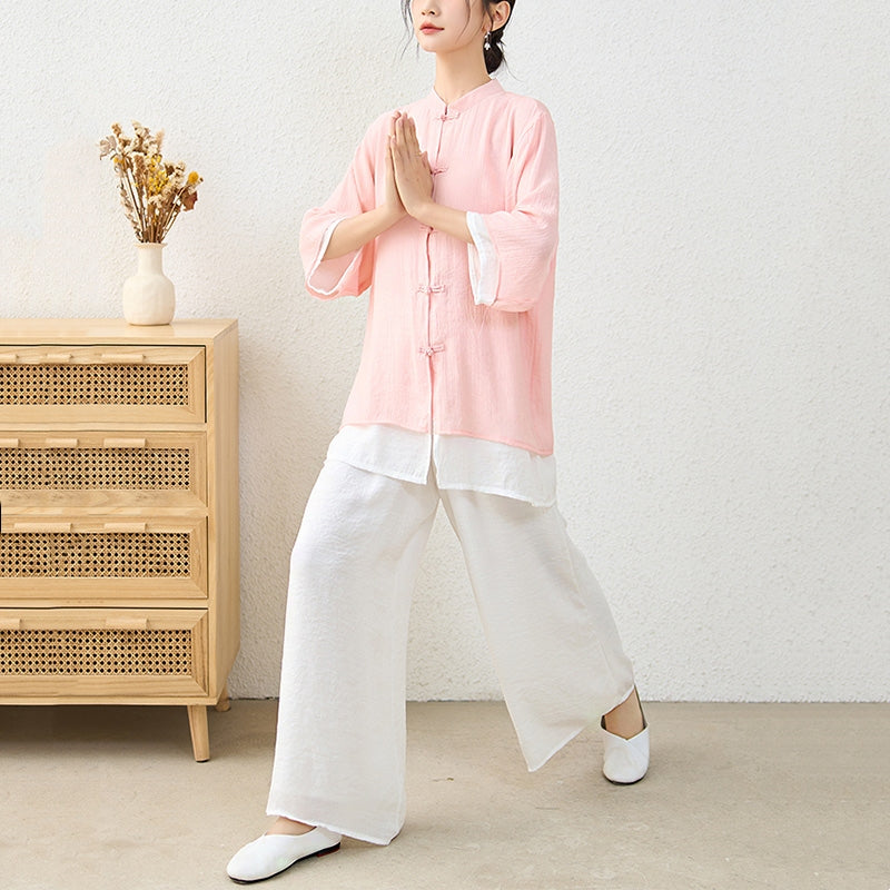 Ensemble de 2 pièces en Buddha Stones haut et pantalon en forme de grenouille chinoise simple pour méditation, yoga, zen, tai-chi - image 4