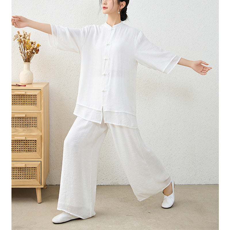Ensemble de 2 pièces en Buddha Stones haut et pantalon en forme de grenouille chinoise simple pour méditation, yoga, zen, tai-chi - image 20