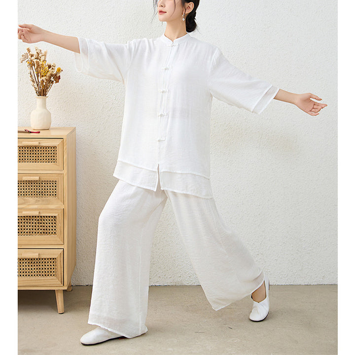 Ensemble de 2 pièces en Buddha Stones haut et pantalon en forme de grenouille chinoise simple pour méditation, yoga, zen, tai-chi - image 20