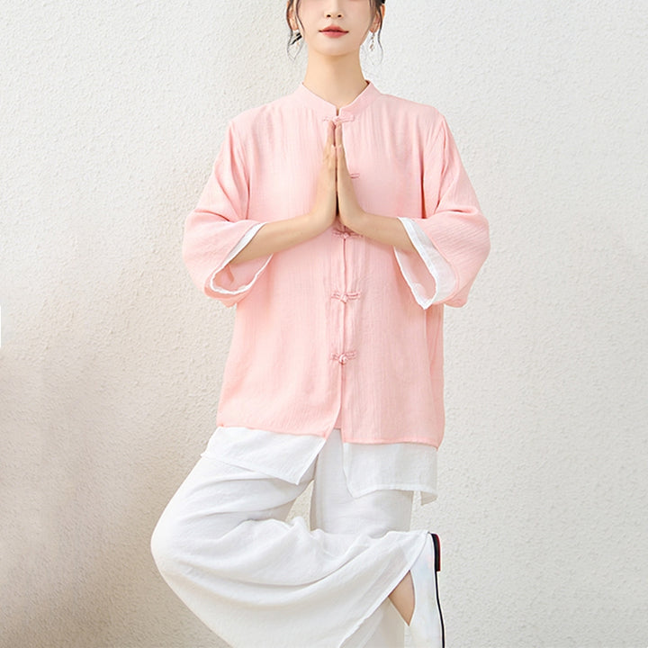 Ensemble de 2 pièces en Buddha Stones haut et pantalon en forme de grenouille chinoise simple pour méditation, yoga, zen, tai-chi - image 3