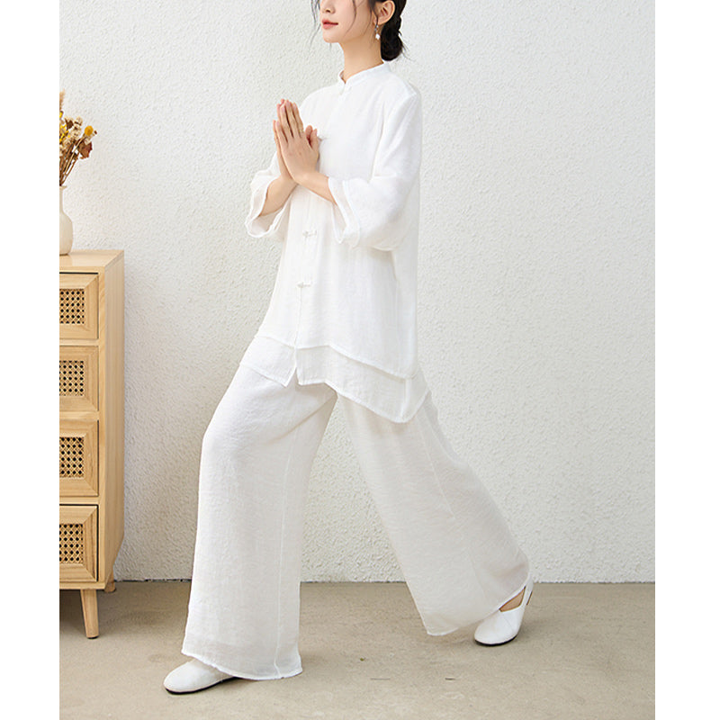 Ensemble de 2 pièces en Buddha Stones haut et pantalon en forme de grenouille chinoise simple pour méditation, yoga, zen, tai-chi - image 21