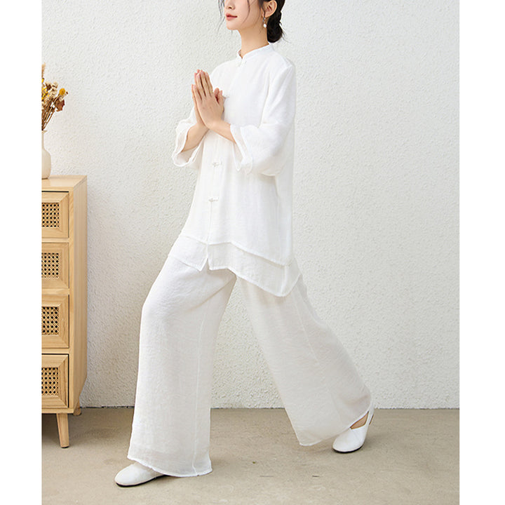 Ensemble de 2 pièces en Buddha Stones haut et pantalon en forme de grenouille chinoise simple pour méditation, yoga, zen, tai-chi - image 21