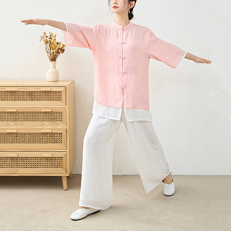 Ensemble de 2 pièces en Buddha Stones haut et pantalon en forme de grenouille chinoise simple pour méditation, yoga, zen, tai-chi - image 7