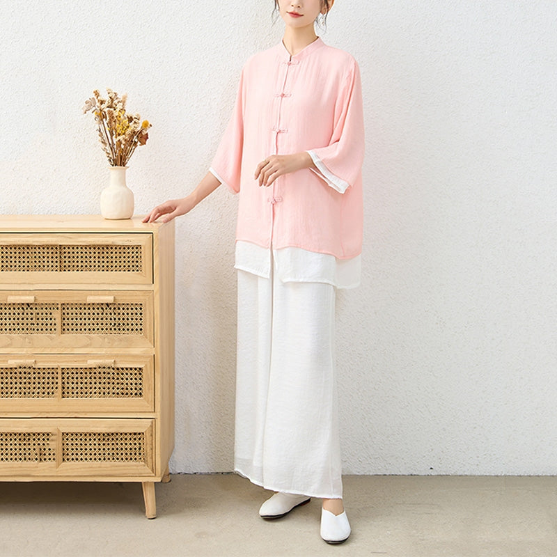 Ensemble de 2 pièces en Buddha Stones haut et pantalon en forme de grenouille chinoise simple pour méditation, yoga, zen, tai-chi - image 5