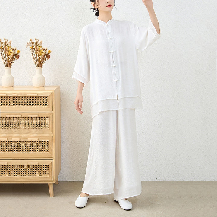 Ensemble de 2 pièces en Buddha Stones haut et pantalon en forme de grenouille chinoise simple pour méditation, yoga, zen, tai-chi - image 17