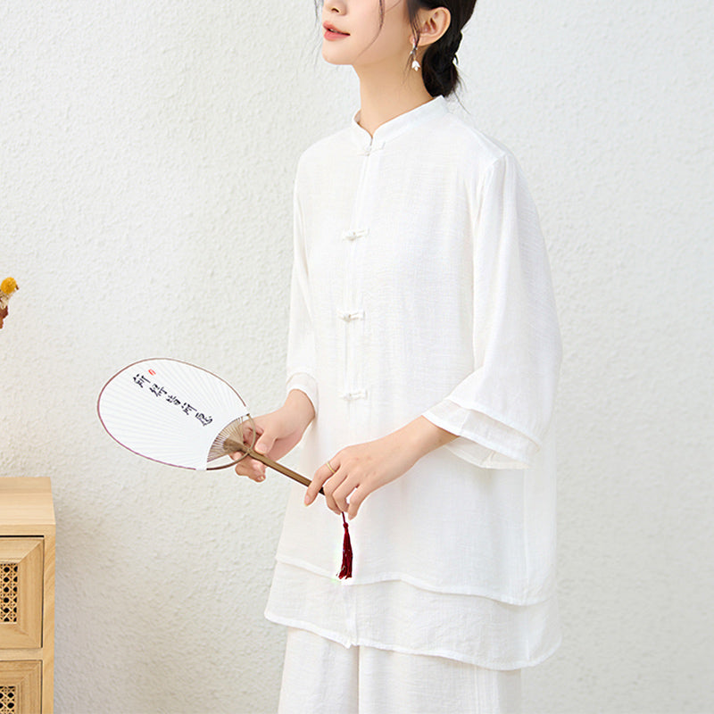 Ensemble de 2 pièces en Buddha Stones haut et pantalon en forme de grenouille chinoise simple pour méditation, yoga, zen, tai-chi - image 16