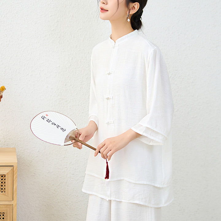 Ensemble de 2 pièces en Buddha Stones haut et pantalon en forme de grenouille chinoise simple pour méditation, yoga, zen, tai-chi - image 16