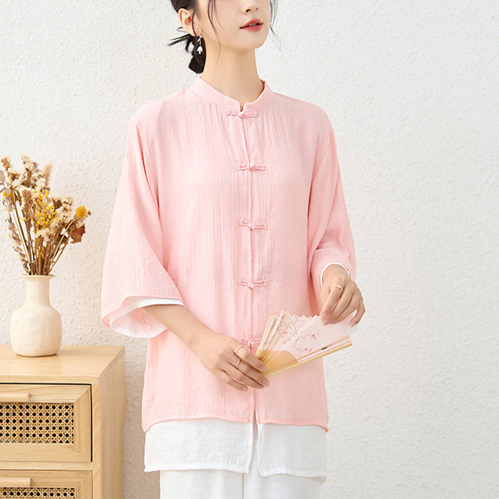 Ensemble de 2 pièces en Buddha Stones haut et pantalon en forme de grenouille chinoise simple pour méditation, yoga, zen, tai-chi - image 2