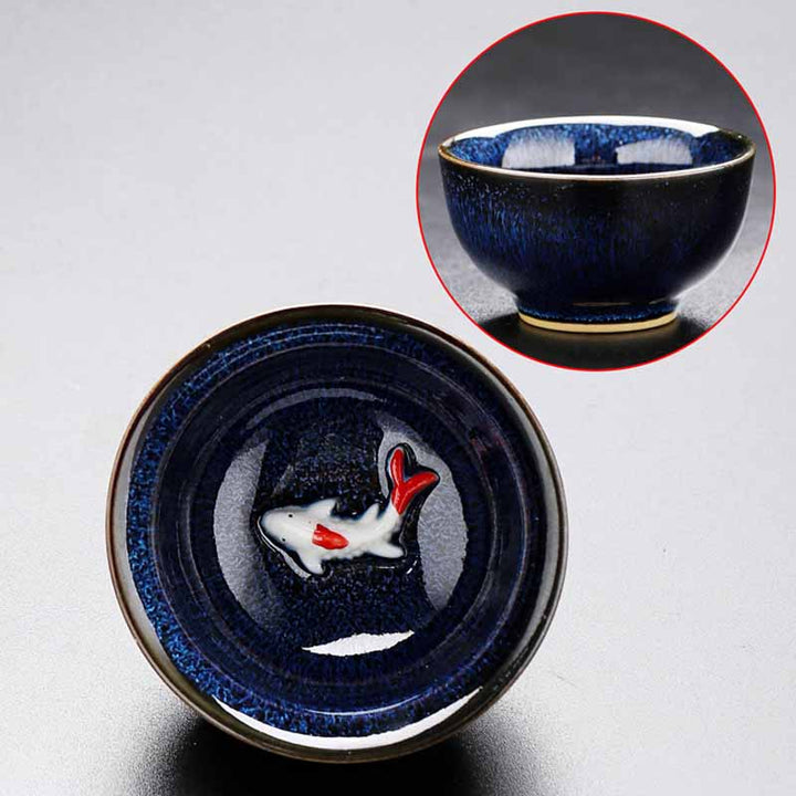 Buddha Stones Petit poisson Koi Four Changement Chinois Jianzhan Tasse à thé en céramique Tasse à thé Kung Fu 60 ml