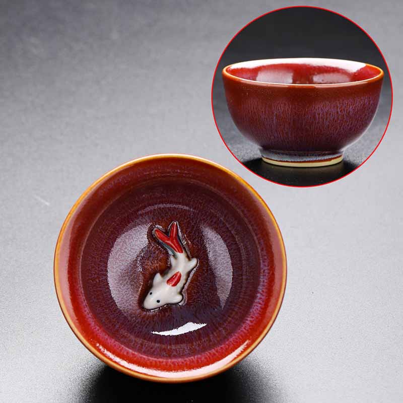 Buddha Stones Petit poisson Koi Four Changement Chinois Jianzhan Tasse à thé en céramique Tasse à thé Kung Fu 60 ml