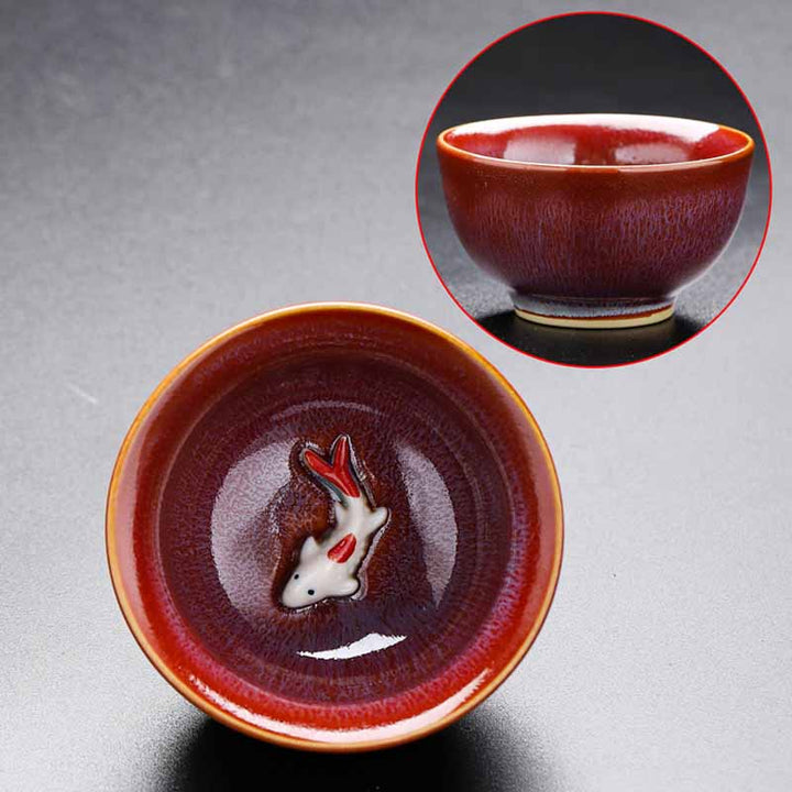 Buddha Stones Petit poisson Koi Four Changement Chinois Jianzhan Tasse à thé en céramique Tasse à thé Kung Fu 60 ml