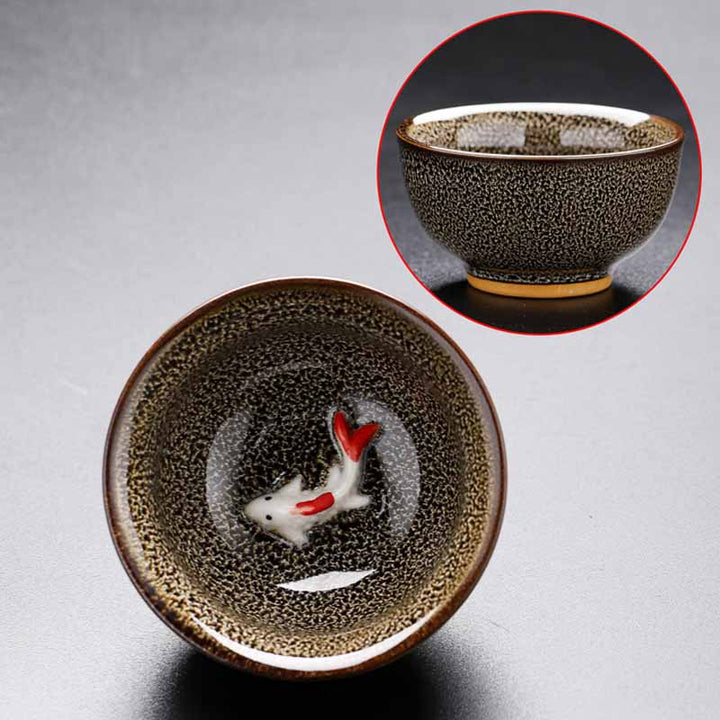 Buddha Stones Petit poisson Koi Four Changement Chinois Jianzhan Tasse à thé en céramique Tasse à thé Kung Fu 60 ml