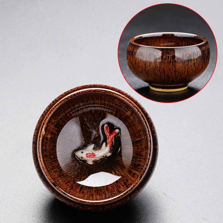 Buddha Stones Petit poisson Koi Four Changement Chinois Jianzhan Tasse à thé en céramique Tasse à thé Kung Fu 60 ml