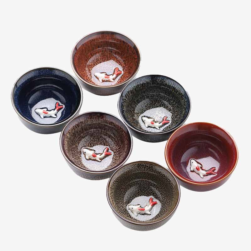 Buddha Stones Petit poisson Koi Four Changement Chinois Jianzhan Tasse à thé en céramique Tasse à thé Kung Fu 60 ml