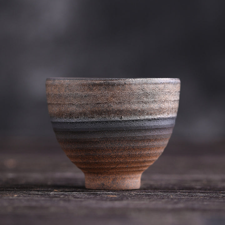 Tasse à thé en céramique à texture rayée marron simple Buddha Stones Kung Fu Tea Cup Bowl