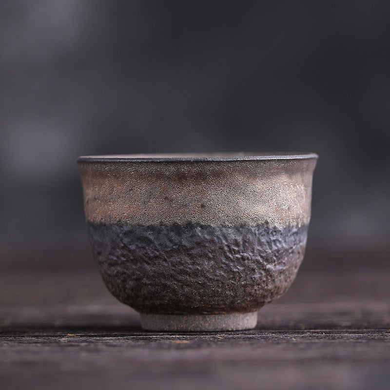 Tasse à thé en céramique à texture rayée marron simple Buddha Stones Kung Fu Tea Cup Bowl