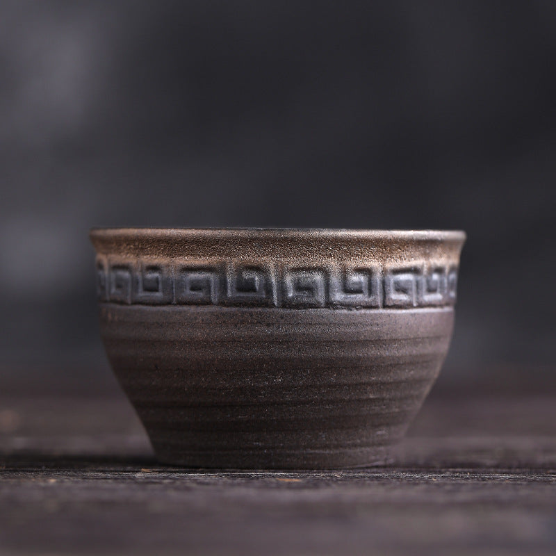 Tasse à thé en céramique à texture rayée marron simple Buddha Stones Kung Fu Tea Cup Bowl