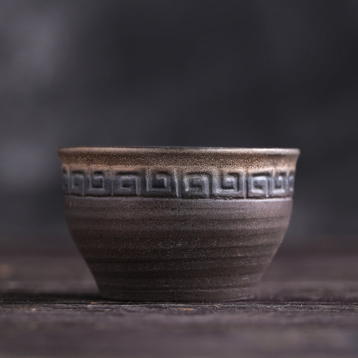 Tasse à thé en céramique à texture rayée marron simple Buddha Stones Kung Fu Tea Cup Bowl