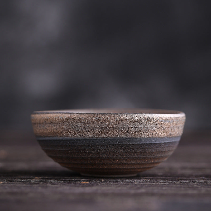 Tasse à thé en céramique à texture rayée marron simple Buddha Stones Kung Fu Tea Cup Bowl