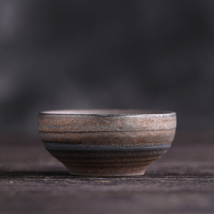 Tasse à thé en céramique à texture rayée marron simple Buddha Stones Kung Fu Tea Cup Bowl