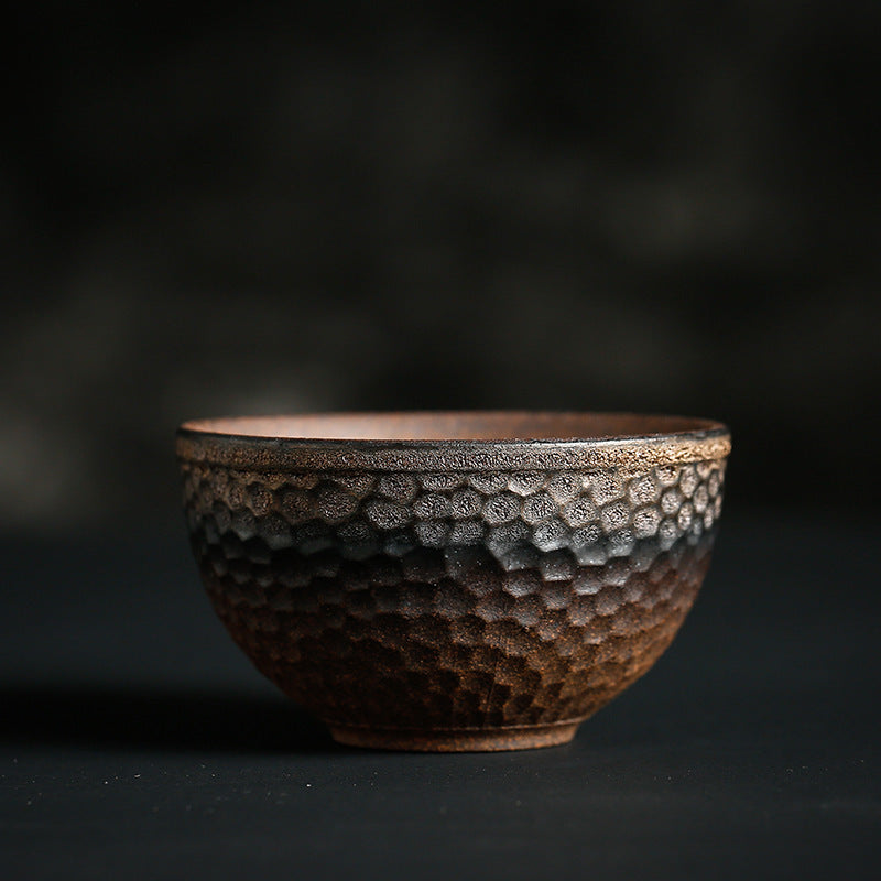 Tasse à thé en céramique à texture rayée marron simple Buddha Stones Kung Fu Tea Cup Bowl