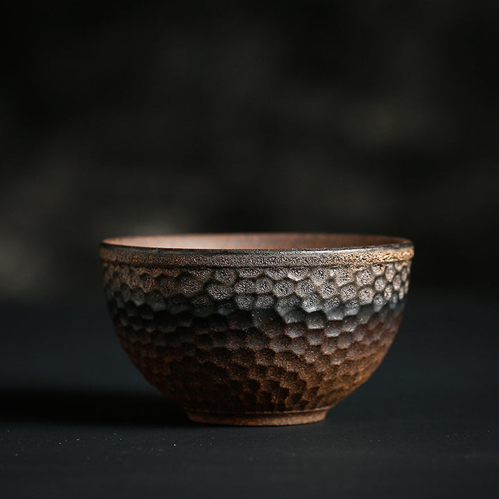 Tasse à thé en céramique à texture rayée marron simple Buddha Stones Kung Fu Tea Cup Bowl