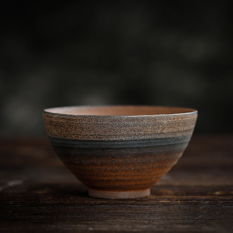 Tasse à thé en céramique à texture rayée marron simple Buddha Stones Kung Fu Tea Cup Bowl