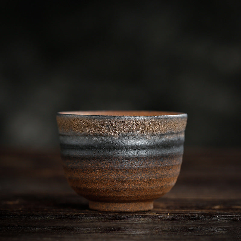 Tasse à thé en céramique à texture rayée marron simple Buddha Stones Kung Fu Tea Cup Bowl