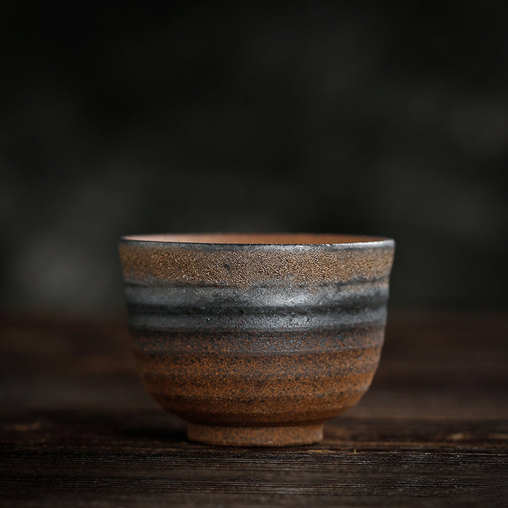 Tasse à thé en céramique à texture rayée marron simple Buddha Stones Kung Fu Tea Cup Bowl