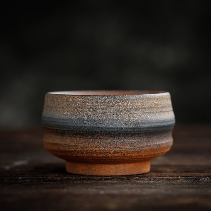 Tasse à thé en céramique à texture rayée marron simple Buddha Stones Kung Fu Tea Cup Bowl