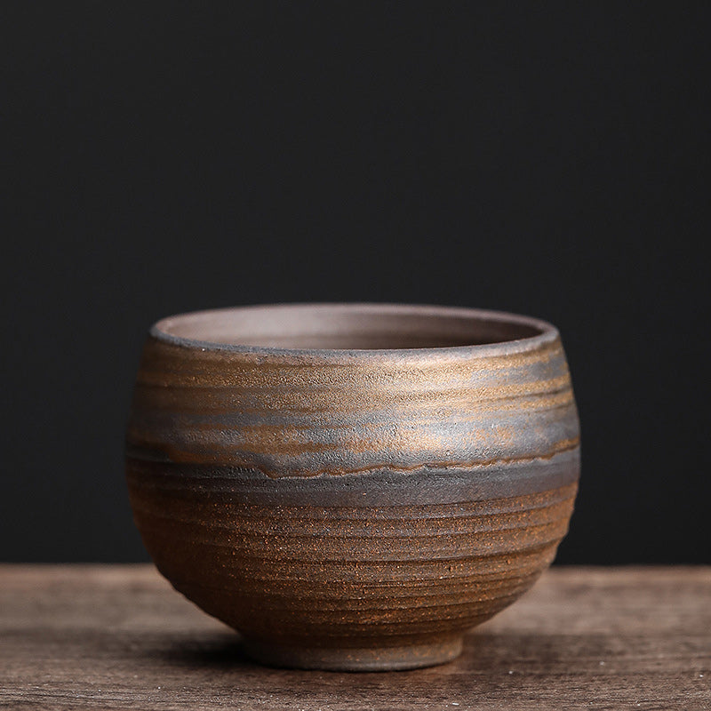 Tasse à thé en céramique à texture rayée marron simple Buddha Stones Kung Fu Tea Cup Bowl