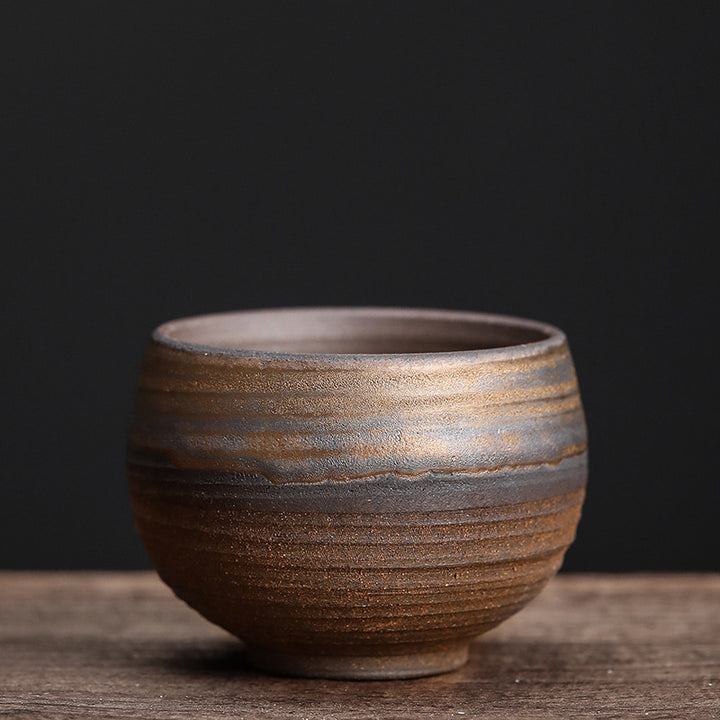 Tasse à thé en céramique à texture rayée marron simple Buddha Stones Kung Fu Tea Cup Bowl
