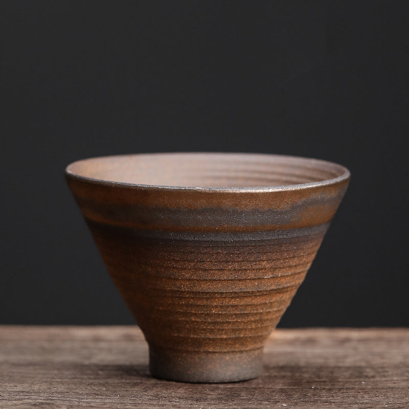 Tasse à thé en céramique à texture rayée marron simple Buddha Stones Kung Fu Tea Cup Bowl
