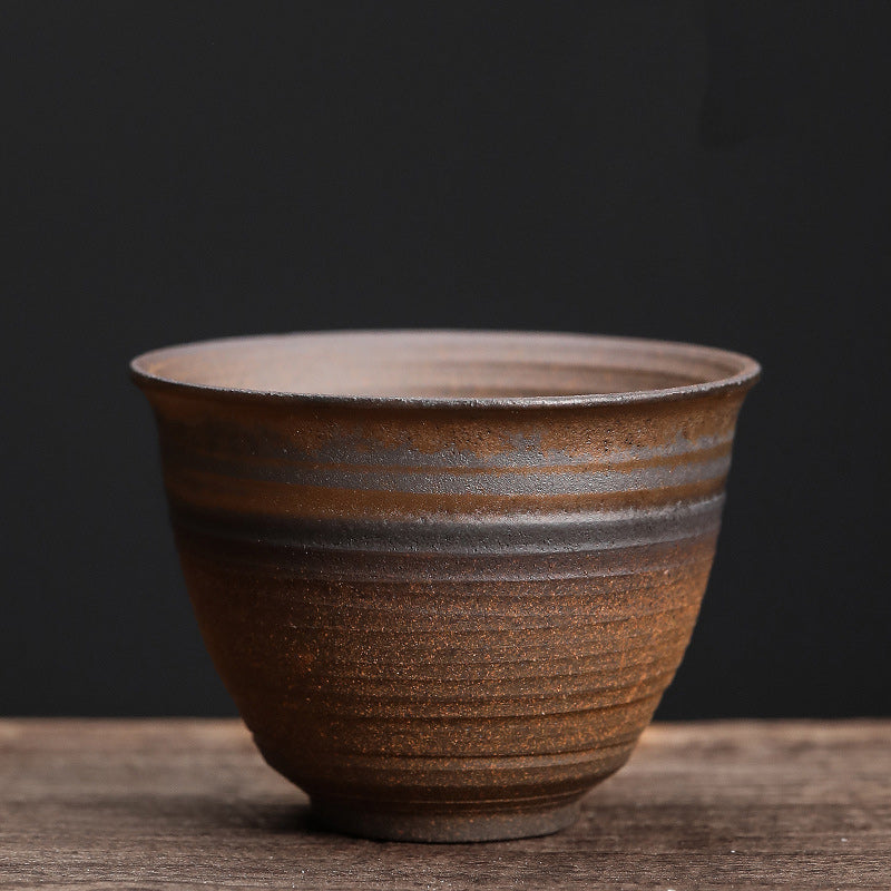 Tasse à thé en céramique à texture rayée marron simple Buddha Stones Kung Fu Tea Cup Bowl