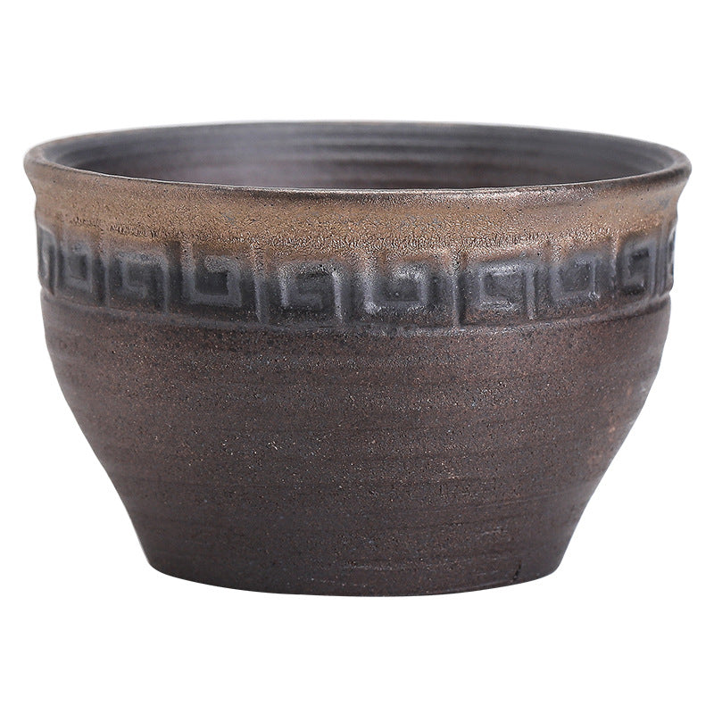 Tasse à thé en céramique à texture rayée marron simple Buddha Stones Kung Fu Tea Cup Bowl