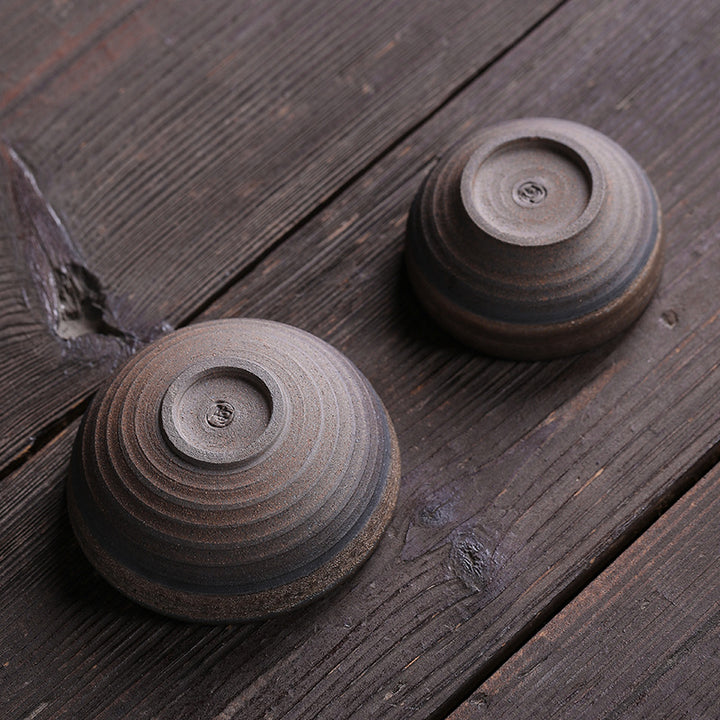 Tasse à thé en céramique à texture rayée marron simple Buddha Stones Kung Fu Tea Cup Bowl