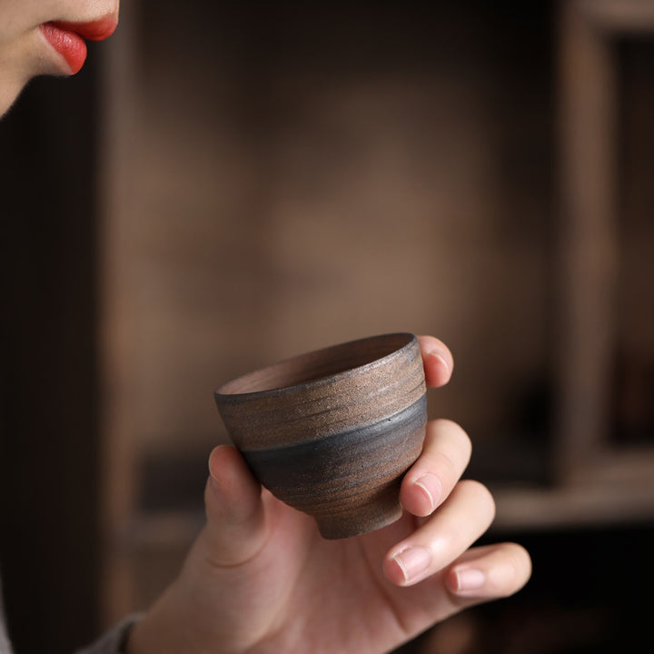 Tasse à thé en céramique à texture rayée marron simple Buddha Stones Kung Fu Tea Cup Bowl