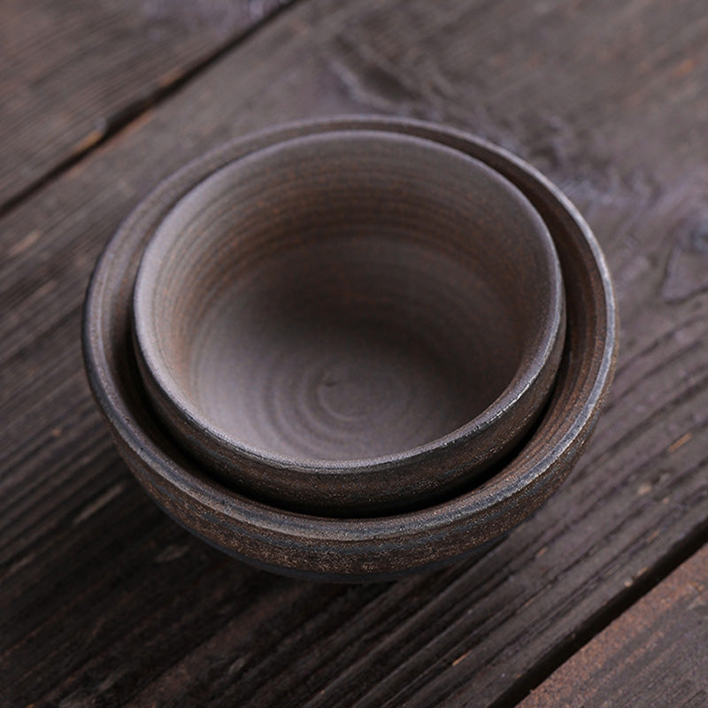 Tasse à thé en céramique à texture rayée marron simple Buddha Stones Kung Fu Tea Cup Bowl