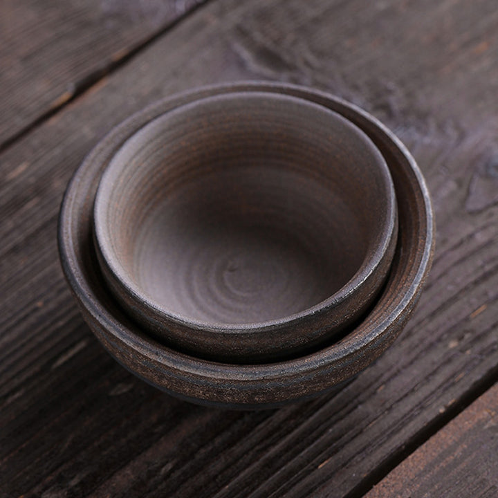 Tasse à thé en céramique à texture rayée marron simple Buddha Stones Kung Fu Tea Cup Bowl