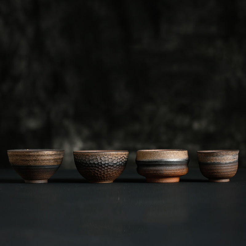 Tasse à thé en céramique à texture rayée marron simple Buddha Stones Kung Fu Tea Cup Bowl