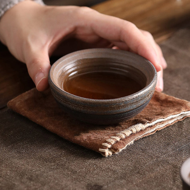Tasse à thé en céramique à texture rayée marron simple Buddha Stones Kung Fu Tea Cup Bowl
