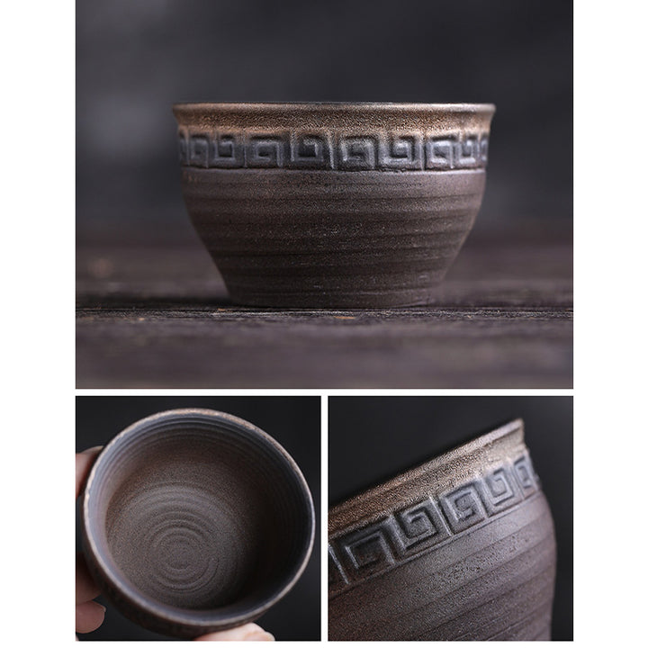 Tasse à thé en céramique à texture rayée marron simple Buddha Stones Kung Fu Tea Cup Bowl