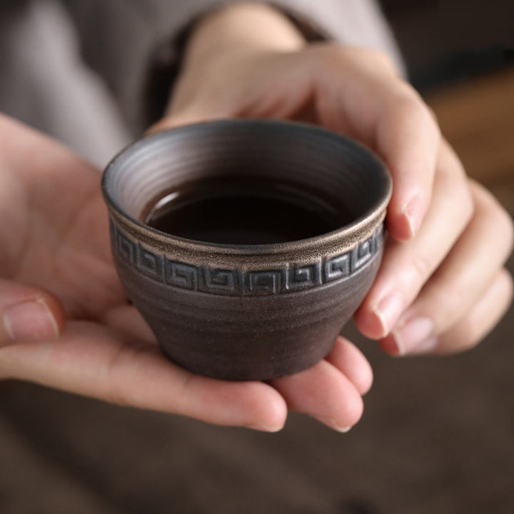 Tasse à thé en céramique à texture rayée marron simple Buddha Stones Kung Fu Tea Cup Bowl