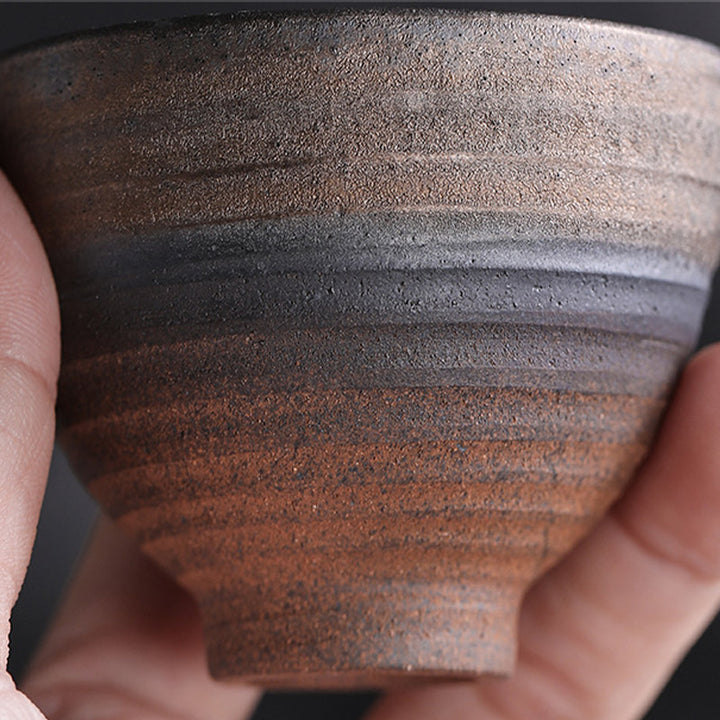 Tasse à thé en céramique à texture rayée marron simple Buddha Stones Kung Fu Tea Cup Bowl