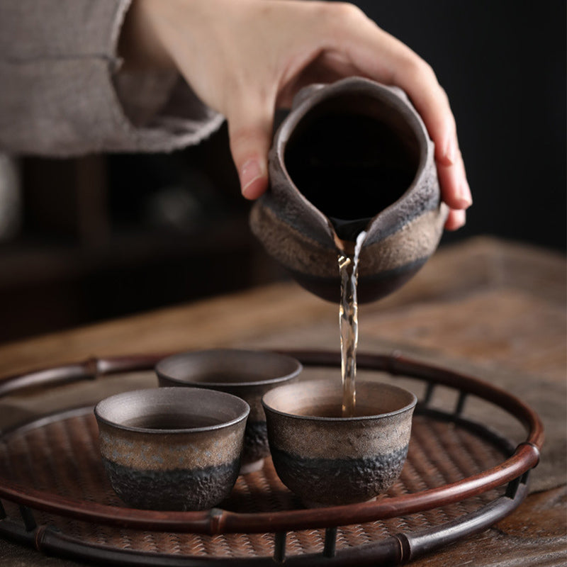 Tasse à thé en céramique à texture rayée marron simple Buddha Stones Kung Fu Tea Cup Bowl