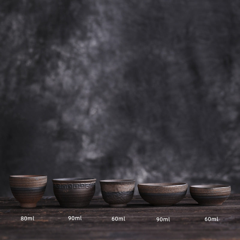Tasse à thé en céramique à texture rayée marron simple Buddha Stones Kung Fu Tea Cup Bowl