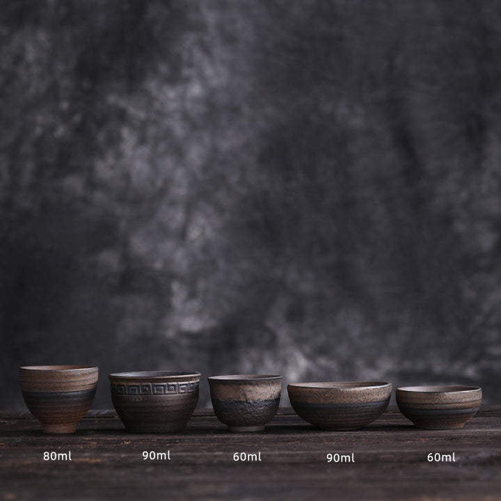 Tasse à thé en céramique à texture rayée marron simple Buddha Stones Kung Fu Tea Cup Bowl