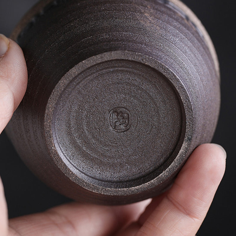 Tasse à thé en céramique à texture rayée marron simple Buddha Stones Kung Fu Tea Cup Bowl