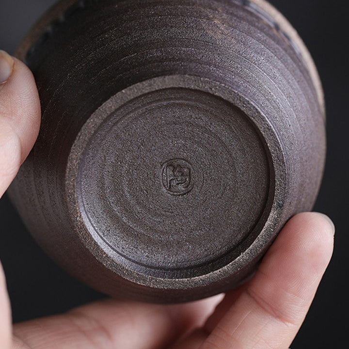 Tasse à thé en céramique à texture rayée marron simple Buddha Stones Kung Fu Tea Cup Bowl